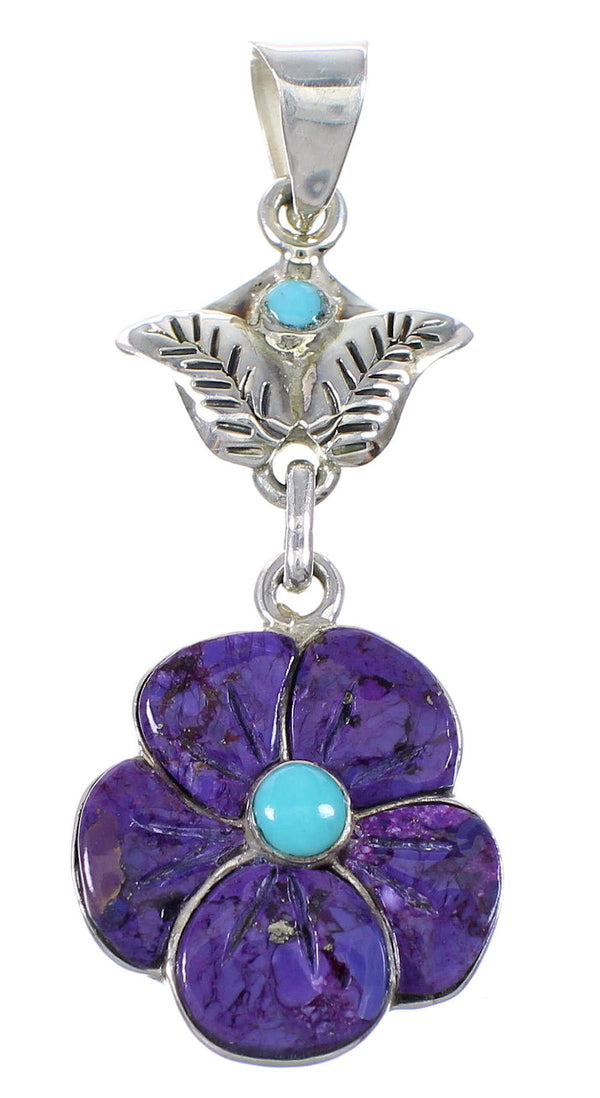 Silver Turquoise And Magenta Turquoise Flower Pendant YX75593